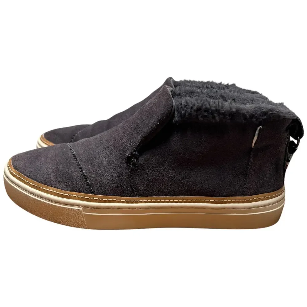 TOMS Paxton Women's 6.5 Gray Suede Ankle Boot Sneaker Faux Fur Lined Shoe